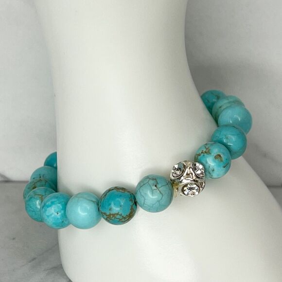 Faux Turquoise Rhinestone Beaded Stretch Bracelet - Picture 9 of 11
